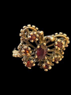 Sterling Silver Vermeil Garnet Cluster Ring Butterfly Floral Statement Ring